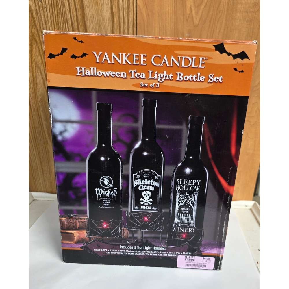 Yankee Candle Halloween Tea Light Bottle Set of 3 Wicked Skeleton Sleepy Hollow